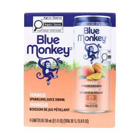 Blue Monkey No Sugar Added Sparkling Juice Mango 4-Pack Canada Front