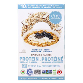 Front of One Degree Organic Foods High-Protein Sprouted Oatmeal Coconut Chia - gluten-free breakfast - vegan oatmeal - plant-based protein oats