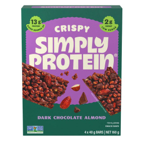 Simply Protein Gluten Free Crispy Snack Bars Dark Chocolate Almond, 4 Pack