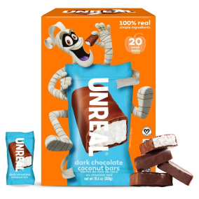 Front of Unreal Dark Chocolate Coconut Bars Halloween Healthy Halloween Treats