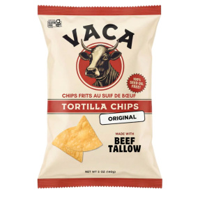 Front of Vaca Chips Handmade Tortilla Chips made with Beef Tallow Original - Beef Tallow Snack - Low Carb Chips - Vaca Tallow Fried Chips