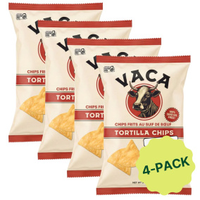 Front of Vaca Chips Handmade Tortilla Chips made with Beef Tallow Original 4-Pack - Beef Tallow Snack - Low Carb Chips - Vaca Tallow Fried Chips