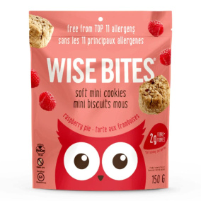 Front of Wise Bites Soft Mini Cookies - Allergen Free Cookies - Gluten Free Cookies - Nut Free Cookies - Dairy Free Cookies - Egg Free Cookies - Gluten Free Vegan Cookies - Raspberry Cookies