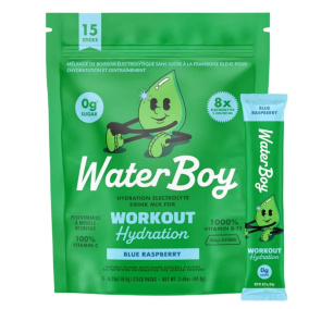 Waterboy Hydration + Workout Sugar-Free Electrolyte Drink Mix Blue Raspberry, 15 Pack