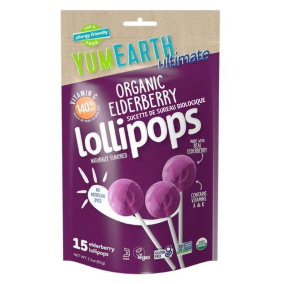Front of YumEarth Organic Elderberry Vitamin C Lollipops