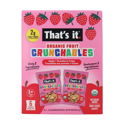 That’s It No Sugar Added Organic Fruit Crunchables Apple + Strawberry Crisps 6-Pack Front