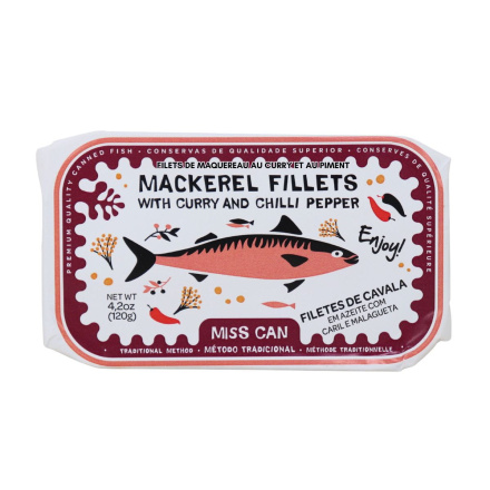 Miss Can Mackerel Fillets with Curry and Chilli Pepper Front