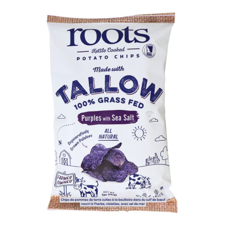 Roots Kettle Cooked in 100% Grass-Fed Tallow Potato Chips Purples With Sea Salt Front