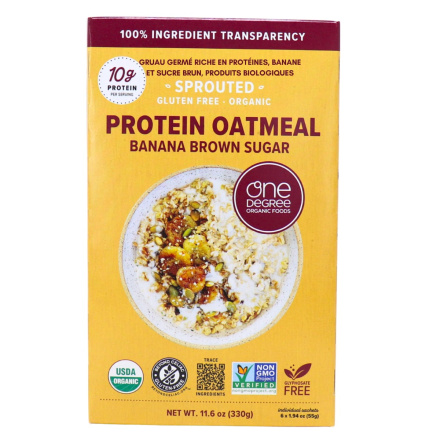 One Degree Organic Foods High-Protein Sprouted Oatmeal Banana Brown Sugar Front