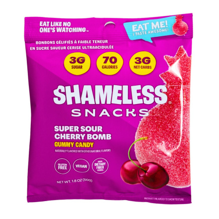 Shameless Snacks Low-Sugar Gummy Candy Super Sour Cherry Bomb Front