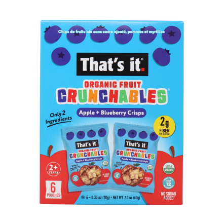 That’s It No Sugar Added Organic Fruit Crunchables Apple + Blueberry Crisps 6-Pack Front