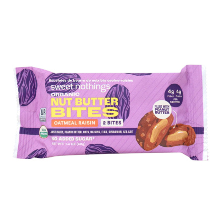 Sweet Nothings Organic Nut Butter Bites Oatmeal Raisin Front