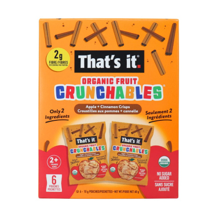 That’s It No Sugar Added Organic Fruit Crunchables Apple + Cinnamon Crisps 6-Pack Front