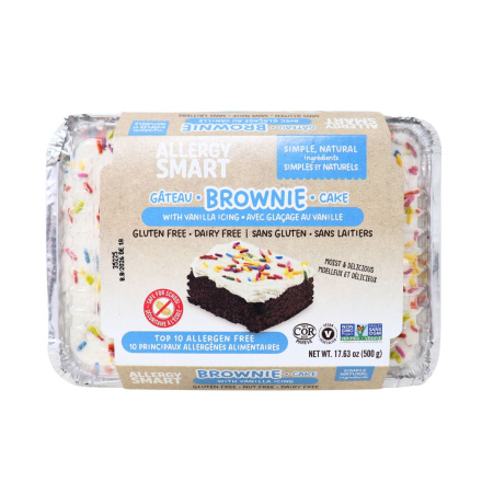 Allergy Smart Gluten-Free Brownie Cake with Vanilla Icing Front