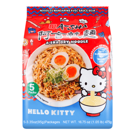 A-Sha Hello Kitty Mandarin Style Dry Noodles With Soy Sauce, 5 Pack - A-Sha Noodles Canada, Hello Kitty Ramen Bowl, Hello Kitty Ramen Noodles