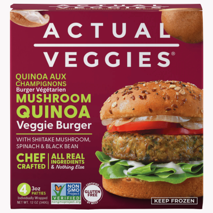 Actual Veggies Mushroom Quinoa Veggie Burgers front