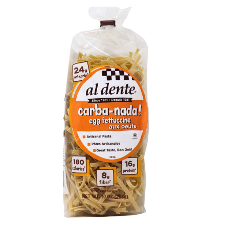 Front of Al Dente High Protein Egg Fettuccine - Small Batch Italian Style Pasta - Non GMO Protein Pasta Canada - Artisan Protein Fettuccine