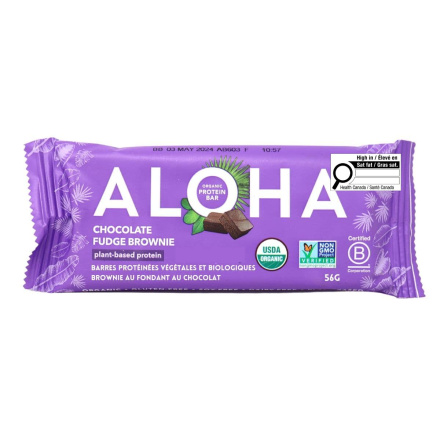 Front of ALOHA Protein Bar Organic Plant-Based Protein Bar Chocolate Fudge Brownie Protein Bar