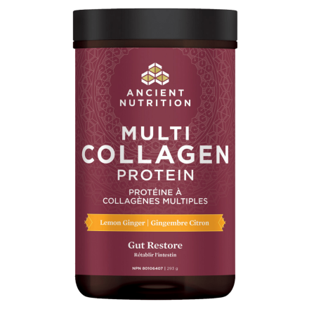 Front of Ancient Nutrition Multi Collagen Protein Gut Restore Lemon Ginger, 293g