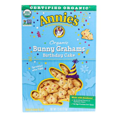 Front of Annie’s Homegrown Organic Bunny Grahams Birthday Cake, 213g