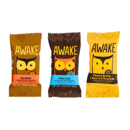 Front of Awake Chocolate Caffeinated Bites Brew-tiful Variety Pack, 3 Pack