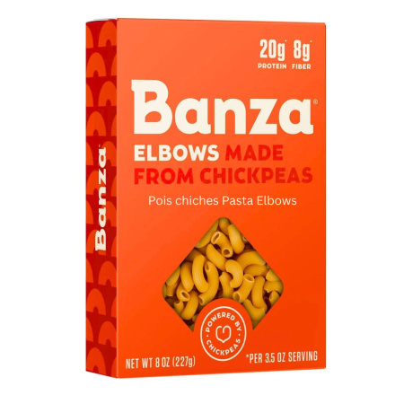Front of Banza Chickpea Pasta Elbows - Chickpea Pasta Canada - High Protein Pasta - Vegan Pasta