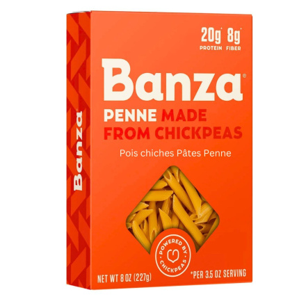 Front of Banza Chickpea Pasta Penne - High Protein Pasta - Vegan Pasta - Low Carb Pasta