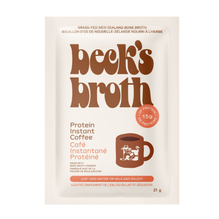 Front of Beck's Broth Bone Broth Powder Instant Coffee Bone Broth Drink Protein Coffee