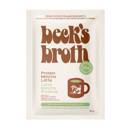 Front of Beck’s Broth Bone Broth Powder Protein Matcha Latte - Bone Broth Drink - Bone Broth Matcha - Becks Broth Protein Matcha Latte 