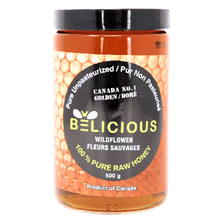 Belicious 100% Pure Raw Unpasteurized Honey Wildflower, 500g - Canadian Honey