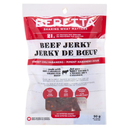 Front of Beretta Beef Jerky Sweet Habanero Chili - Paleo Jerky - Grass Fed Jerky - Keto Snack