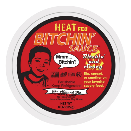 Front of Bitchin' Sauce Almond Dip Heat - Whipped Almond Sauce - Creamy Spicy Dip Without Dairy - Spiciest Gluten Free Dips