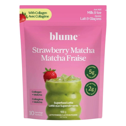 Blume Superfood Latte Strawberry Matcha Front of package