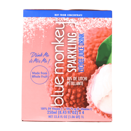 Blue Monkey No Sugar Added Sparkling Juice Lychee, 4 Pack - Blue Monkey Lychee, Blue Monkey Juice