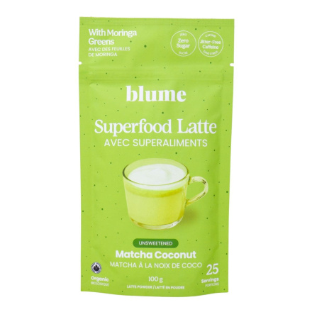 Blume Superfood Latte Unsweetened Matcha Coconut with Moringa Greens Canada Front