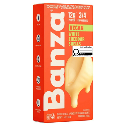 Front of Banza Vegan Mac And Cheese Gluten-Free Mac And Cheese Protein Mac And Cheese White Cheddar