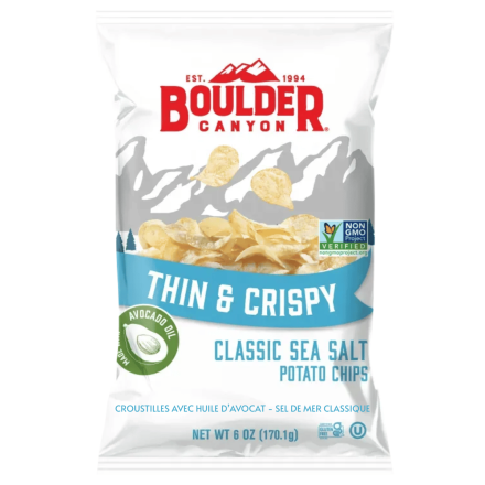 Boulder Canyon Thin & Crispy Potato Chips With Avocado Oil Classic Sea Salt, 170.1g