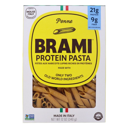 Front of Brami High Protein Lupini Bean Pasta Penne - Protein Pasta Noodles - Healthy Pasta Noodles - Healthy Substitute For Pasta