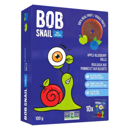 Front of Bob Snail Natural Dried Fruit Snack No Added Sugar Fruit Snack Fruit Leather Rolls Apple Blueberry - No Added Sugar Fruit Snacks - Natural Fruit Snacks - Fruit Snacks For Kids