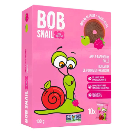Front of Bob Snail Healthy Fruit Snack Natural Dried Fruit Roll Ups Fruit Leather Apple Raspberry - Fruit Snacks For Kids - Fruit Strips
