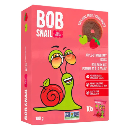 Front of Bob Snail Dried Fruit Snacks Healthy Fruit Roll Up Natural Fried Fruit Leather Apple Strawberry