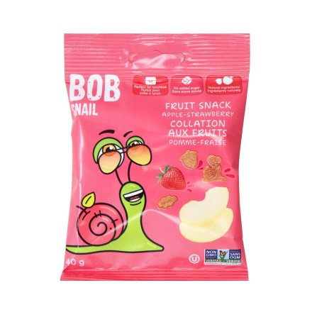 Front of Bob Snail Real Fruit Snack - No Added Sugar Fruit Snack - Natural Fruit Snack - Apple Strawberry