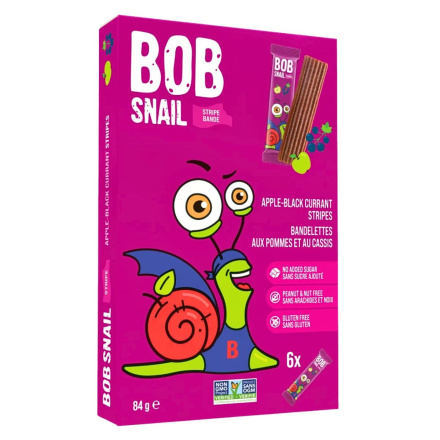 Front of Bob Snail Dried Fruit Snack Natural Fruit Snack Fruit Strips Fruit Leather Apple Black Currant