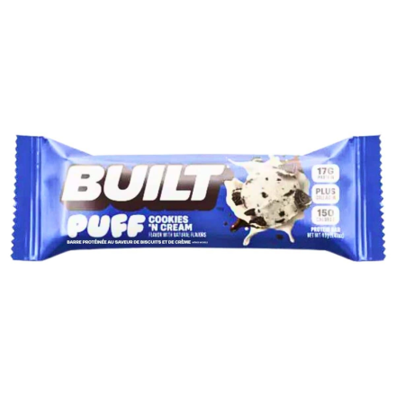 Front of Built Bar Puffs Protein Bar Cookies ‘N Cream 6 pack - High Protein Bar - Protein Bar Canada