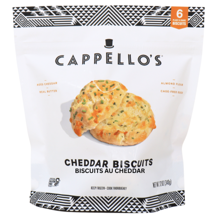 Front of Cappello's Gluten-Free Cheddar Biscuits - Gluten Free Cheddar Biscuits - Almond Flour Biscuits - Frozen Biscuits