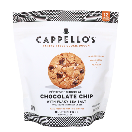 Front of Cappello’s Gluten-Free Cookie Dough Chocolate Chip With Flaky Sea Salt - Gluten-Free Cookie Dough - Gluten Free Chocolate Chip Cookies - Healthy Cookie Dough