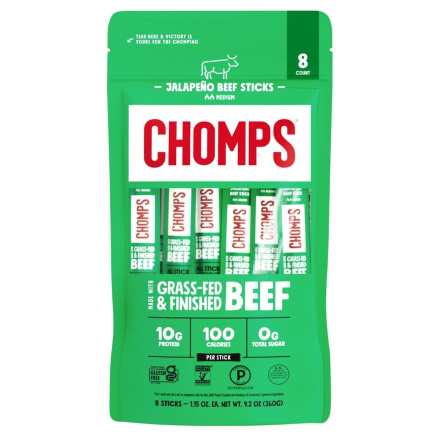 Chomps Grass-Fed Beef Jerky Stick Jalapeño, 8 Sticks Front