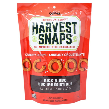 Front of Harvest Snaps Crunchy Loops Baked Lentil Snacks BBQ Lentil Chips - Lentil Chips - Lentil Snacks - Veggie Chips Healthy