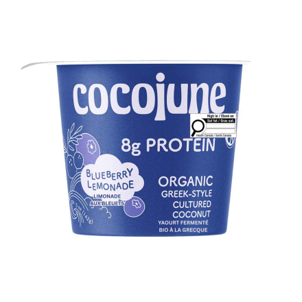 Front of Cocojune High-Protein Greek-Style Cultured Coconut Blueberry Lemonade - Coconut Probiotic Yogurt - Vegan Yogurt - Coconut Based Yogurt