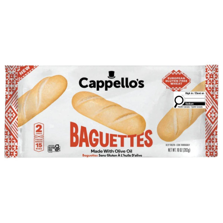 Cappello’s Gluten Free Baguettes Made with Olive Oil Front